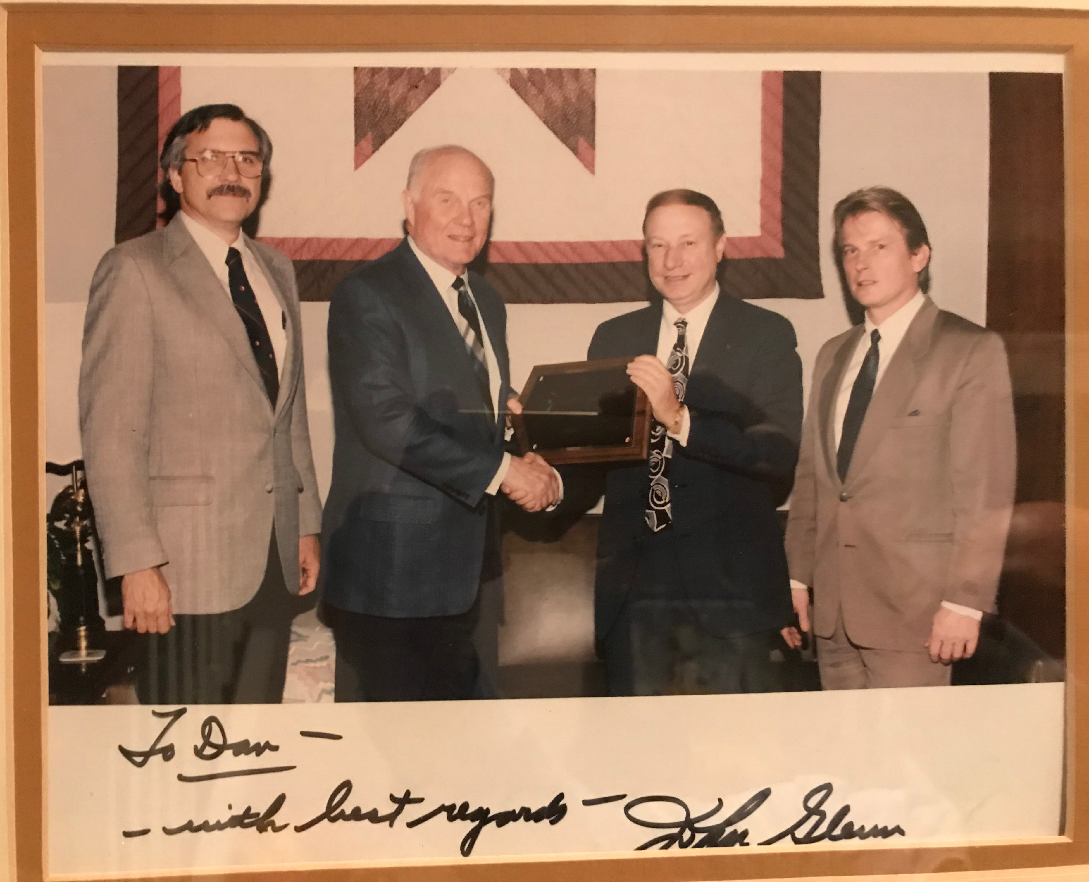 (left to right) Larry Good, Senator John Glenn, Albert Tuman, and Dan Williams